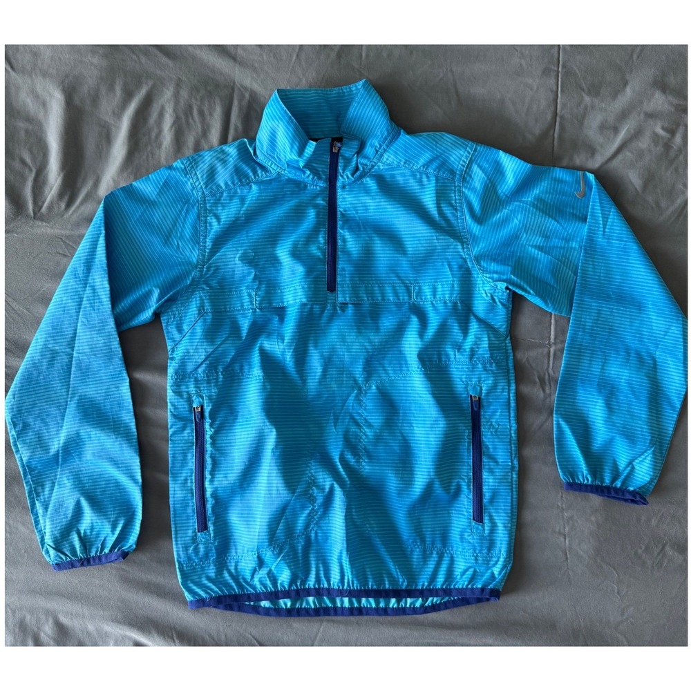 Nike Golf Windbreaker Jacket Boys Small Blue Striped Quarter Zip Excellent